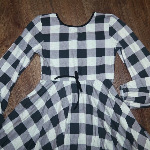 Girls Omi Jo Well Dressed Wolf Black Cream Buffalo Check Knit Twirl Dress sz 6 8 - Picture 5 of 7